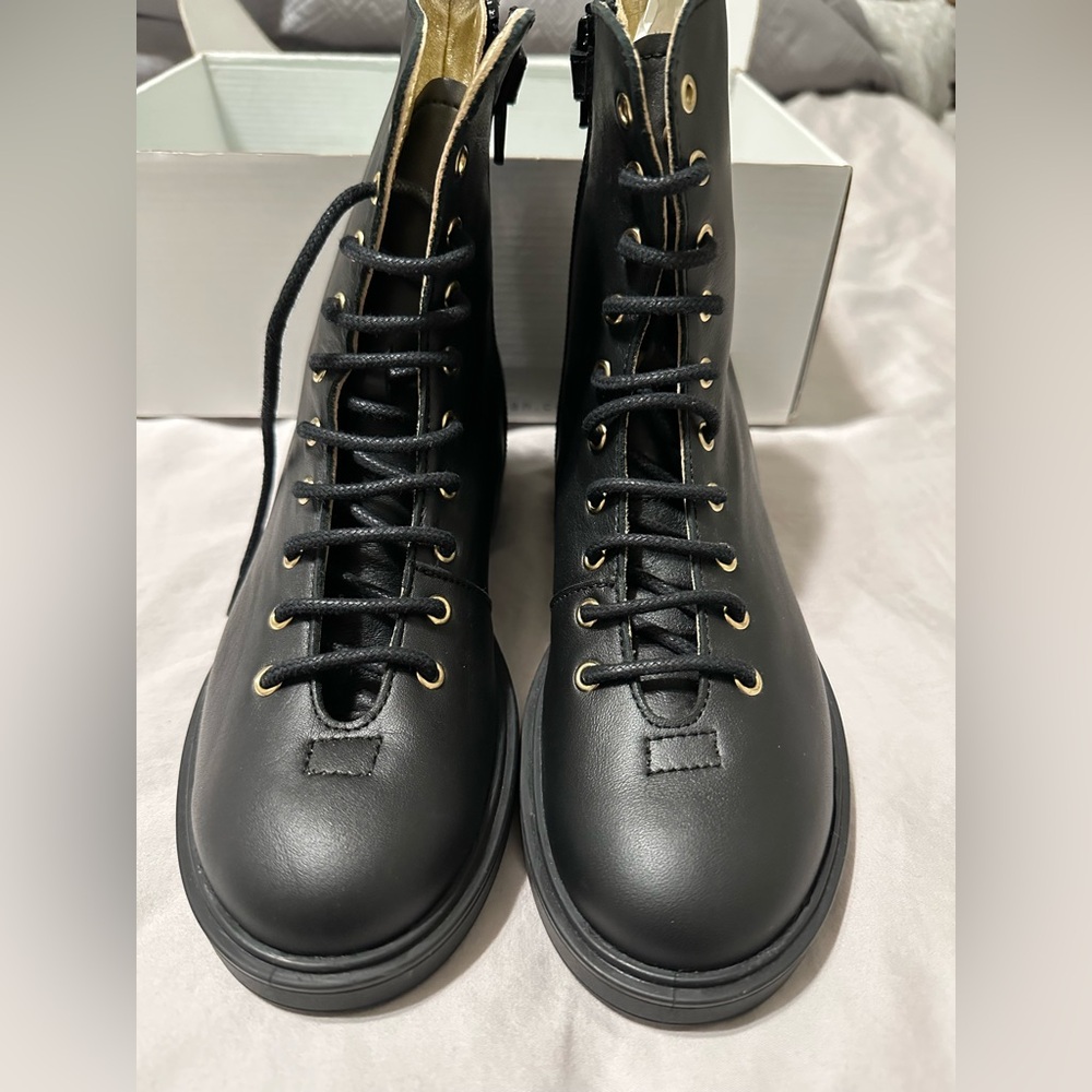 Manuela de Juan hand made black biker boot size 3 kids,made in Spain new in box